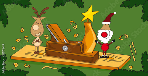 Weihnachtskarte Handwerk Tischlerei, Holz, Holzindustrie Weihnachten - DIN lang, cartoon-IT
