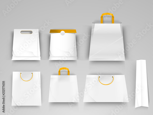 Collection of realistic paper or disposable bags in 6 different styles.