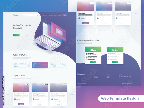 Online educational course based responsive landing page or hero banner design.