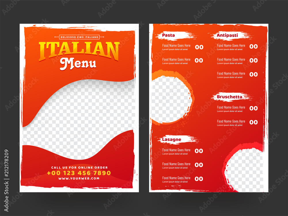 Italian Menu card design for restaurant and cafe.