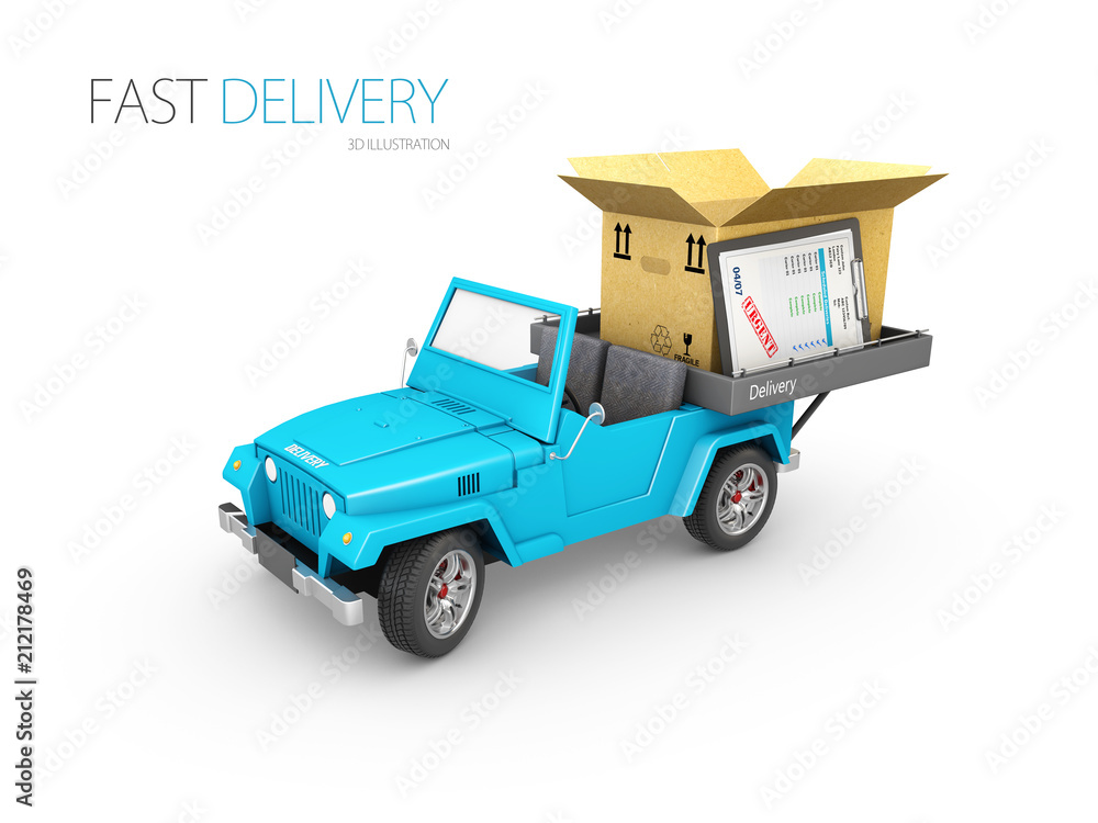 Express Delivery, Fast delivery car 3d illustration isolated white