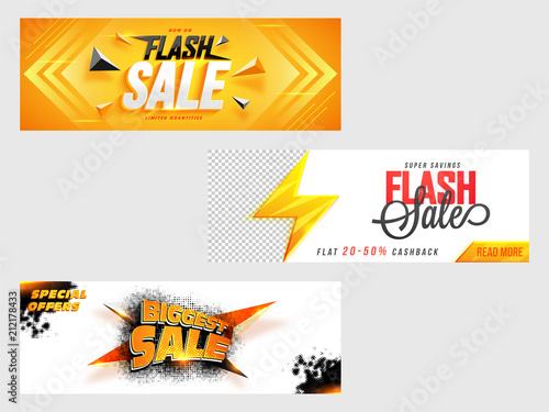 Social media header or banner design with best offers and abstract elements in different styles.