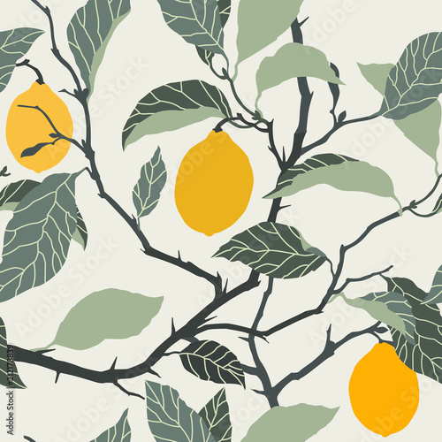 Seamless pattern with lemon tree ornament