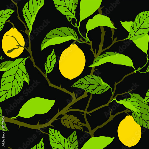 Seamless pattern with lemon tree ornament