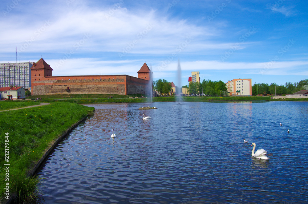 LIDA, BELARUS - May, 2018: Lida castle on a sunny summer day