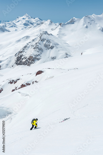 Winter snow covered mountain peaks in Caucasus. Great place for winter sports