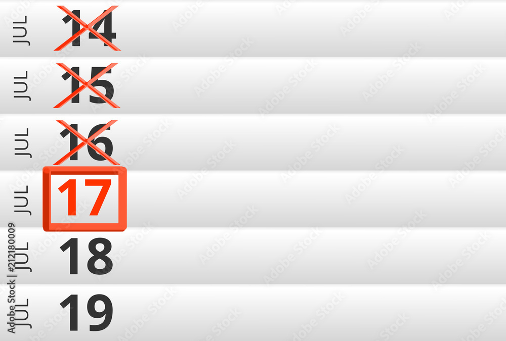 July 17 highlighted on Calendar previous days ticked July 17 highlighted on Calendar previous days ticked