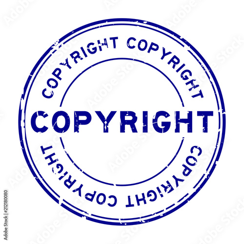 Grunge blue copyright round rubber seal stamp on white background