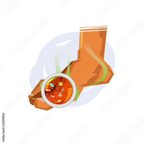 Smelly foot with bacteria. dirty foot.Dirty Foot Facts concept - vector