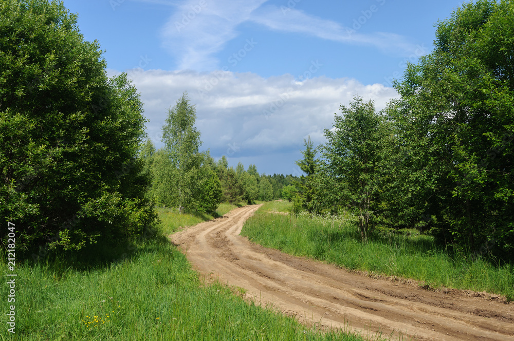 Dirt road, rural landscape
