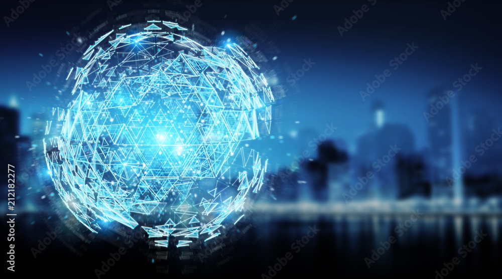 Obraz premium Digital triangle exploding sphere hologram 3D rendering