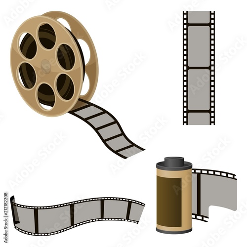 Film roll sets of elements for filmmaking vector illustration