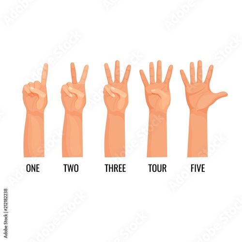 Counting hands show figures, count one, two, three, four, five