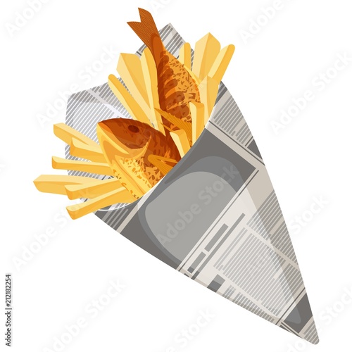 Fish and chips traditional fast food vector illustration