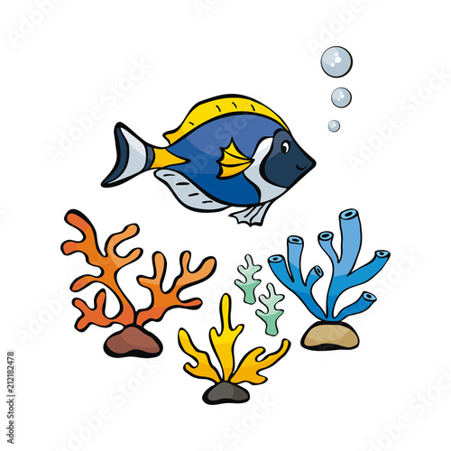 Image of lovely sea inhabitants in doodle style. Vector illustration isolated on a white background.