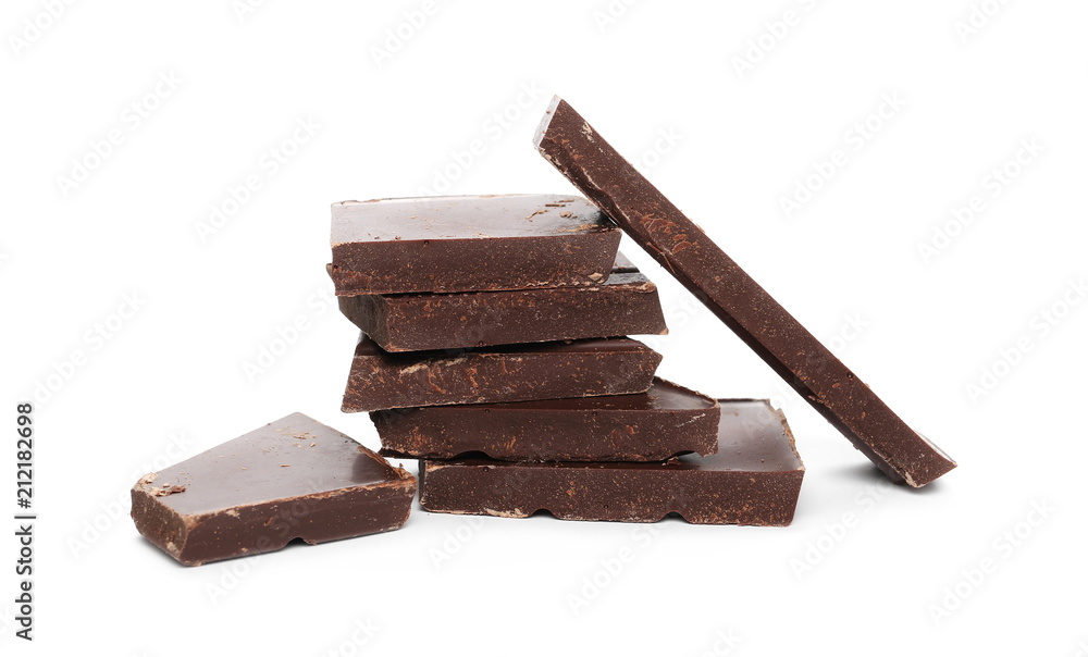 Chocolate bars, pieces isolated on white background Chocolate bars, pieces isolated on white background