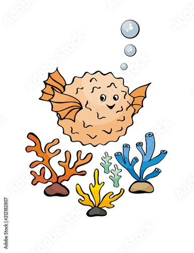 Image of lovely sea inhabitants in doodle style. Vector illustration isolated on a white background.