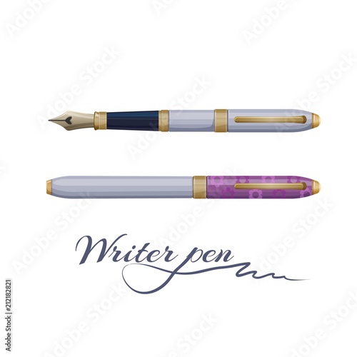 Ink fountain writer pen isolated on white vector icon
