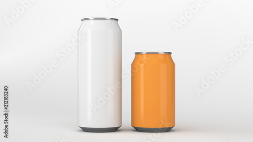 Big white and small orange soda cans mockup