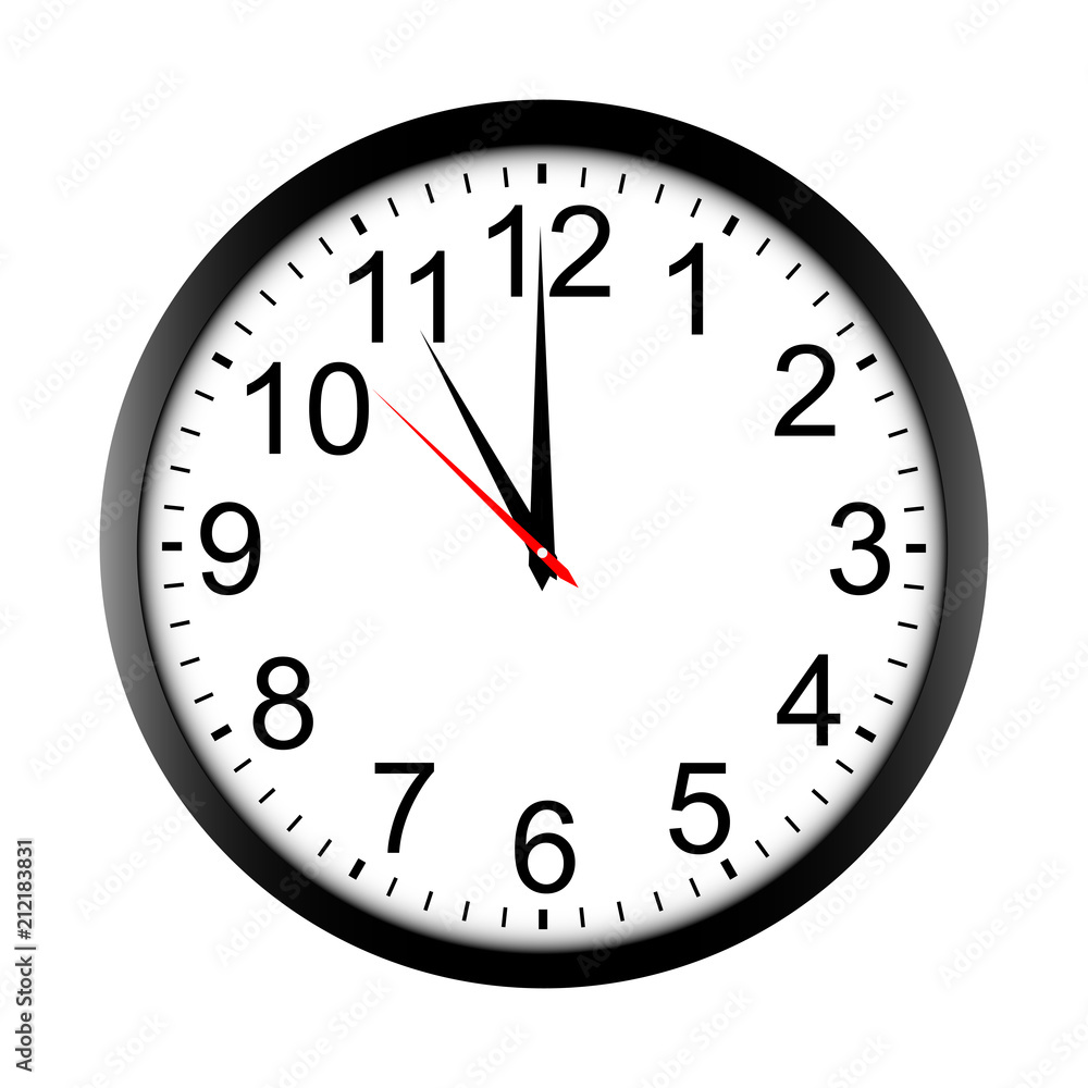 Round wall clock mock up - front view. Eleven o'clock. Vector illustration Round wall clock mock up - front view. Eleven o'clock. Vector illustration