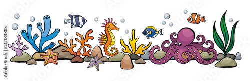 Image of lovely sea inhabitants in doodle style. Vector illustration isolated on a white background.