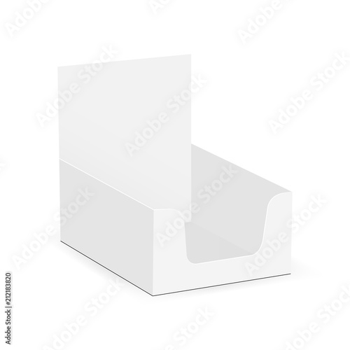 Small display box mock up - half side view, high angle shot. Vector illustration