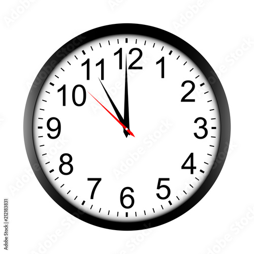 Round wall clock mock up - front view. Eleven o'clock. Vector illustration