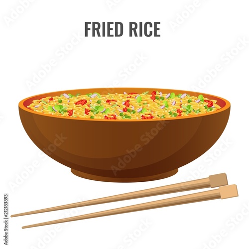 Fried rice bowl and chopsticks side view vector illustration