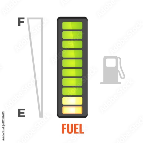 Fuel gauge in tank of car icon. From full to empty