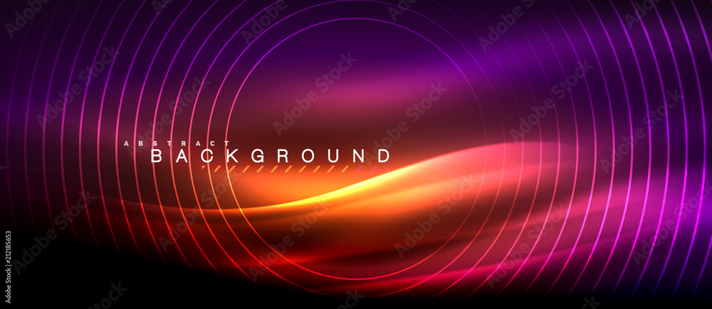Neon glowing lines, magic energy space light concept, abstract background wallpaper design - obrazy, fototapety, plakaty 