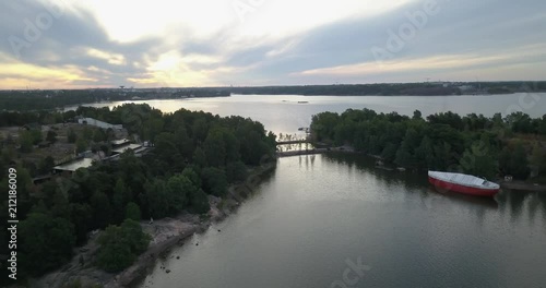 Wallpaper Mural 4K summer morning aerial video of Helsinki Katajanokka island anchoring area, water panorama and ships moored view in capital of Finland Suomi, northern Europe Torontodigital.ca