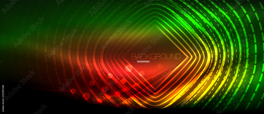 Neon glowing wave, magic energy and light motion background. Wallpaper template, hi-tech future concept Neon glowing wave, magic energy and light motion background. Wallpaper template, hi-tech future concept