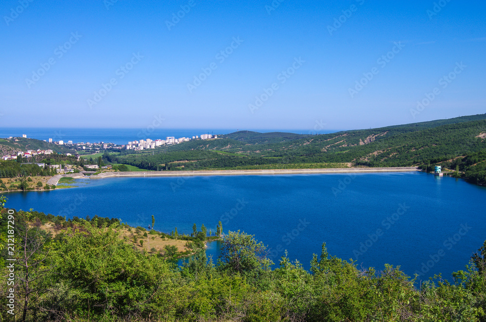 View of the city of Alushta from the shore of the reservoir, Crimea View of the city of Alushta from the shore of the reservoir, Crimea
