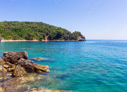 Adriatic sea coastline near a Budva city, Mediterranean summer seascape, nature landscape, vacations in the summer paradise