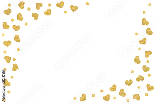 Gold glitter heart frame paper cut on white background - isolated