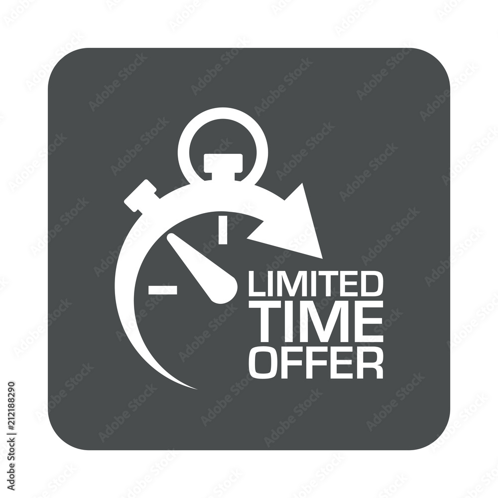 Icono plano cronometro con LIMITED TIME OFFER en cuadrado gris