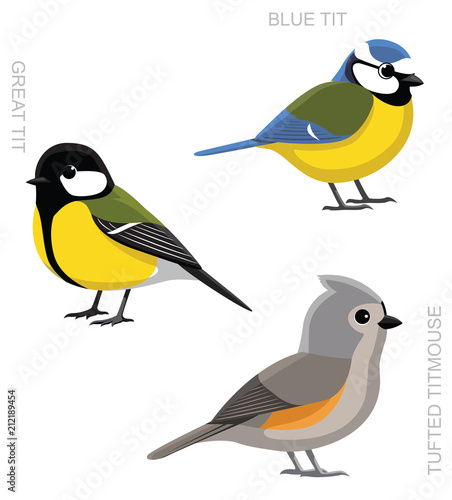 Bird Tit Set Cartoon Vector Illustration