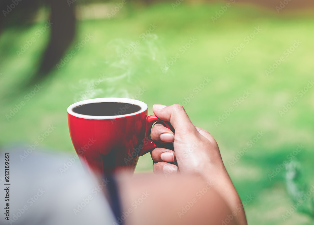 moring espresso coffee in red cup, wake up for a good day moring espresso coffee in red cup, wake up for a good day