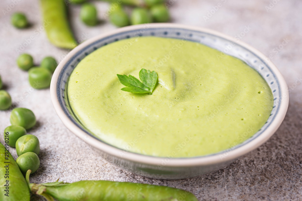 Green peas puree or soup Green peas puree or soup