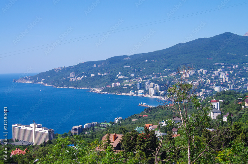 HURZUF, CRIMEA - June, 2018: View of the city and the Black sea
