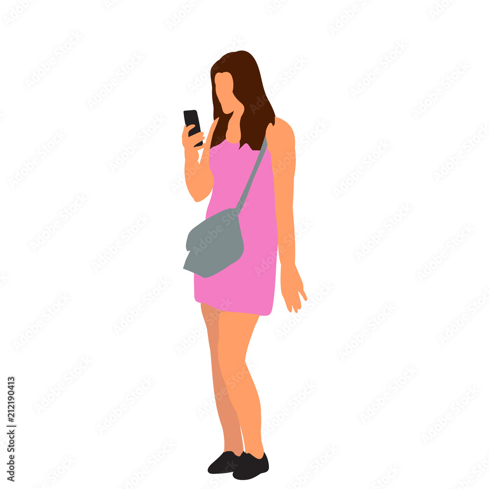 vector, isolated, flat style girl with phone vector, isolated, flat style girl with phone