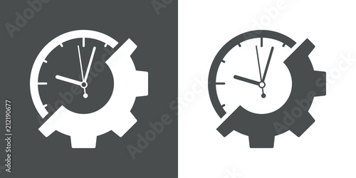 Icono plano reloj y engranaje en gris y blanco photo