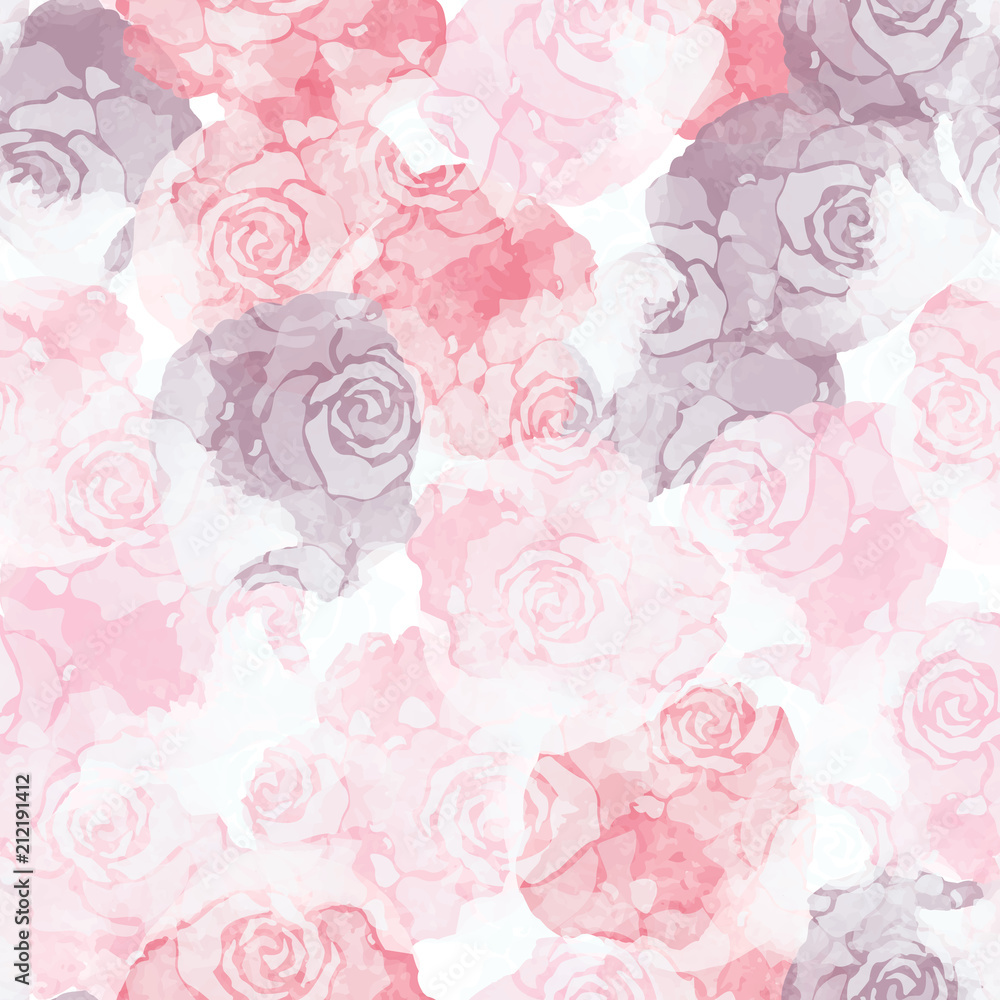 Abstract watercolor seamless pattern with flowers