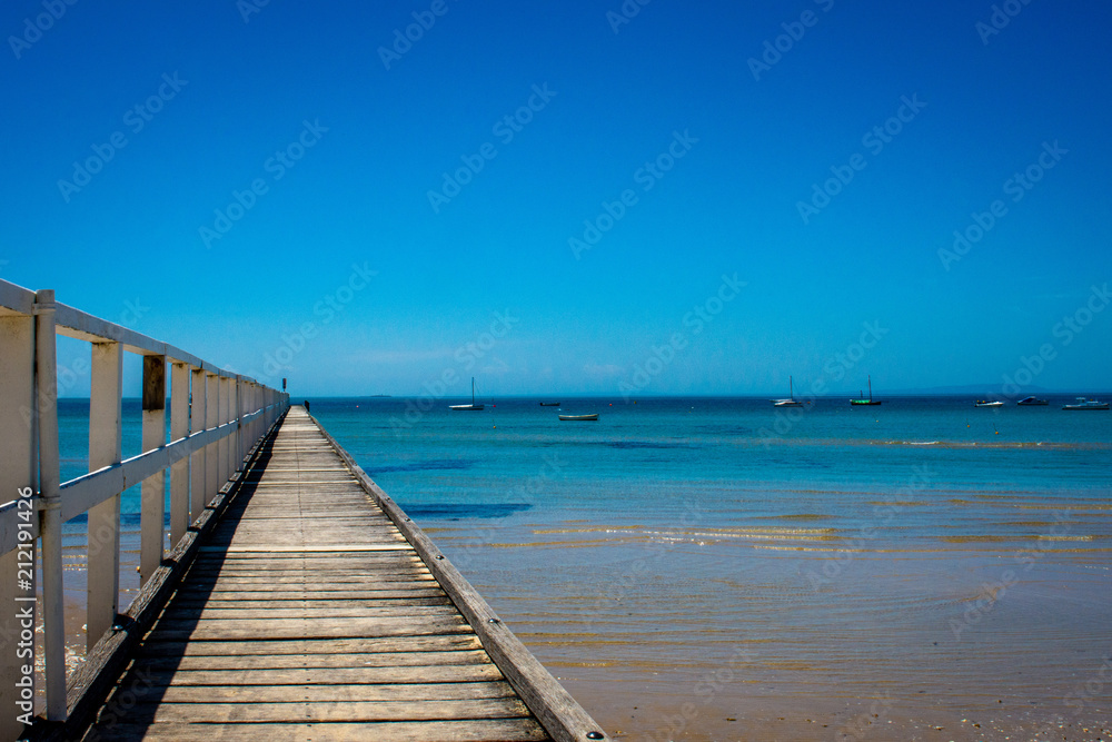 wooden pier on a beach seascape