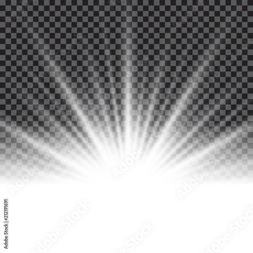 Lighting effect sunburst or sunbeams on transparent background.