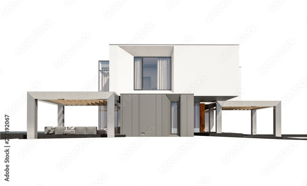 3d rendering of modern house isolated on white. 3d rendering of modern house isolated on white.