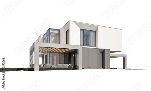 3d rendering of modern house isolated on white. © korisbo