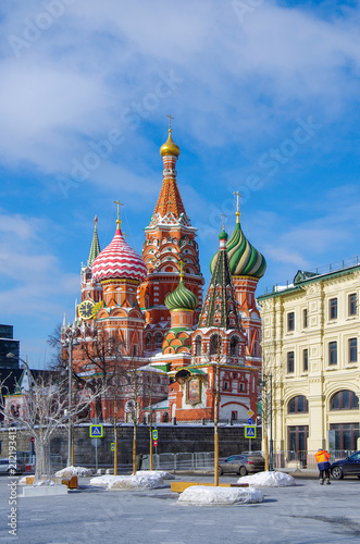 MOSCOW, RUSSIA - February, 2018: Saint Basil's Cathedral, view from Zaryadye Park