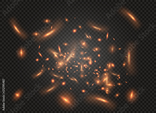 Flame of fire with sparks on a black background. The texture of the fiery storm.a shot of a flying spark in the air.over a dark night.