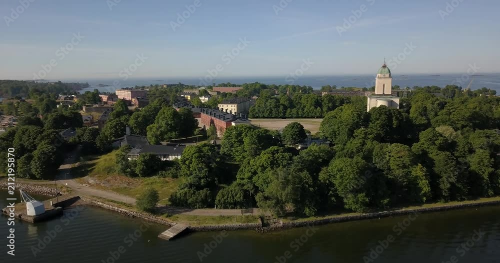 4K high quality summer morning aerial video of Helsinki Baltic Sea Finnish Bay lagoon area, sea skyline, Suomenlinna Island with forts and cannons near the capital of Finland Suomi, northern Europe 4K high quality summer morning aerial video of Helsinki Baltic Sea Finnish Bay lagoon area, sea skyline, Suomenlinna Island with forts and cannons near the capital of Finland Suomi, northern Europe